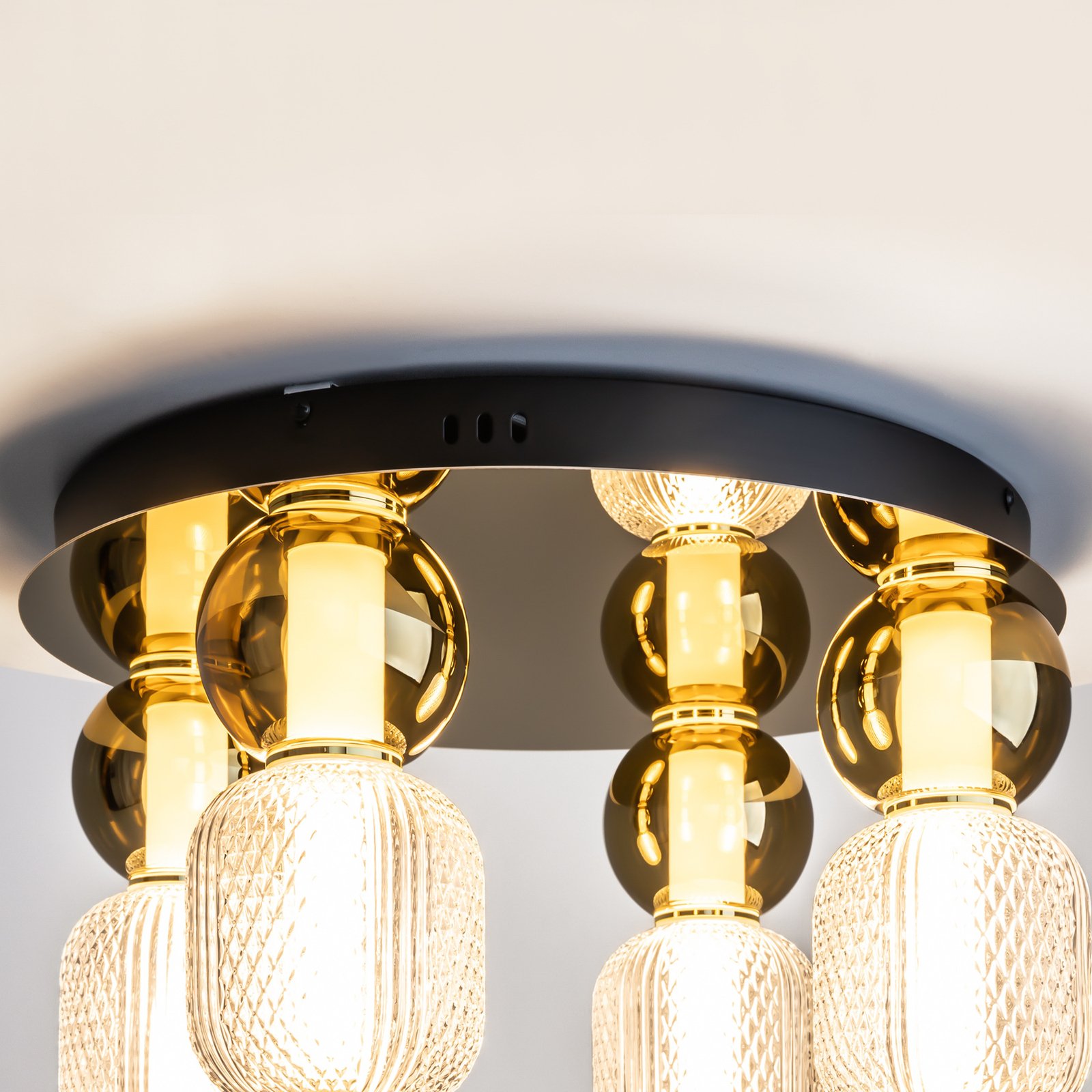 Maytoni LED ceiling light Drop, gold, Ø 43 cm, 4-bulb, glass