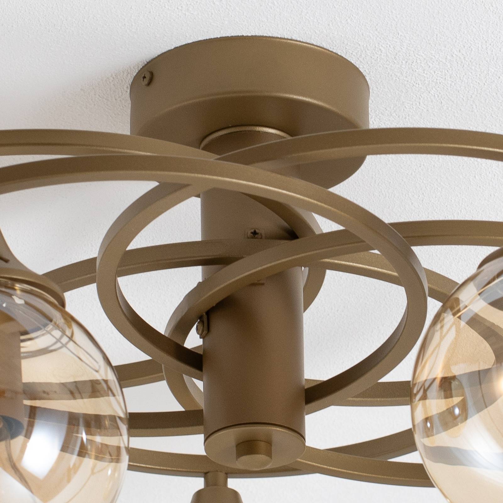 Lampa sufitowa Binah bursztyn/antyczne złoto 5-punktowa Ø 60 cm szkło/metal