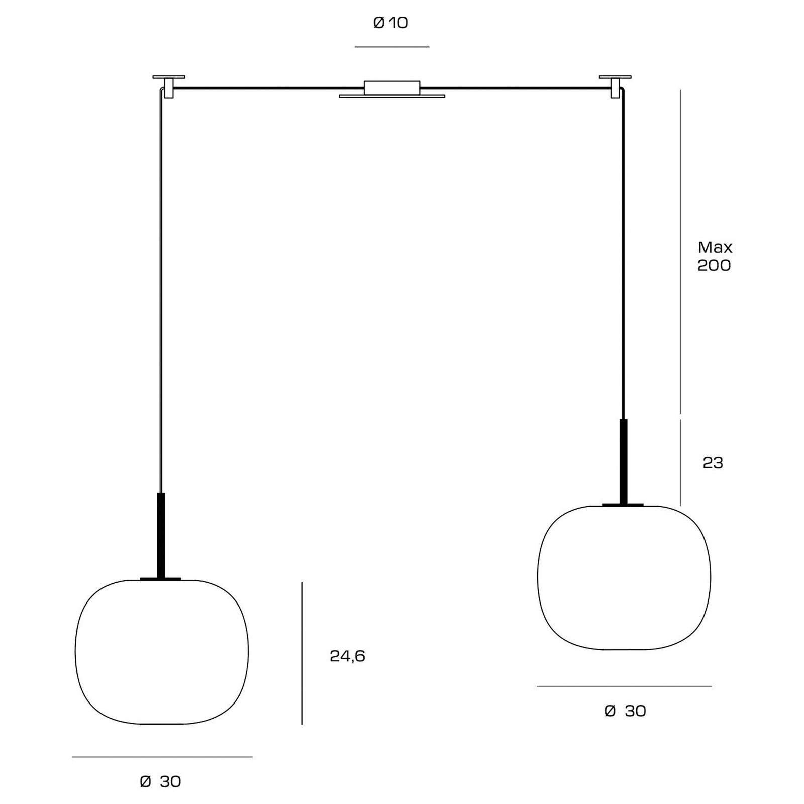 Suspension Bombo, à 2 lampes, blanc, verre, décentré