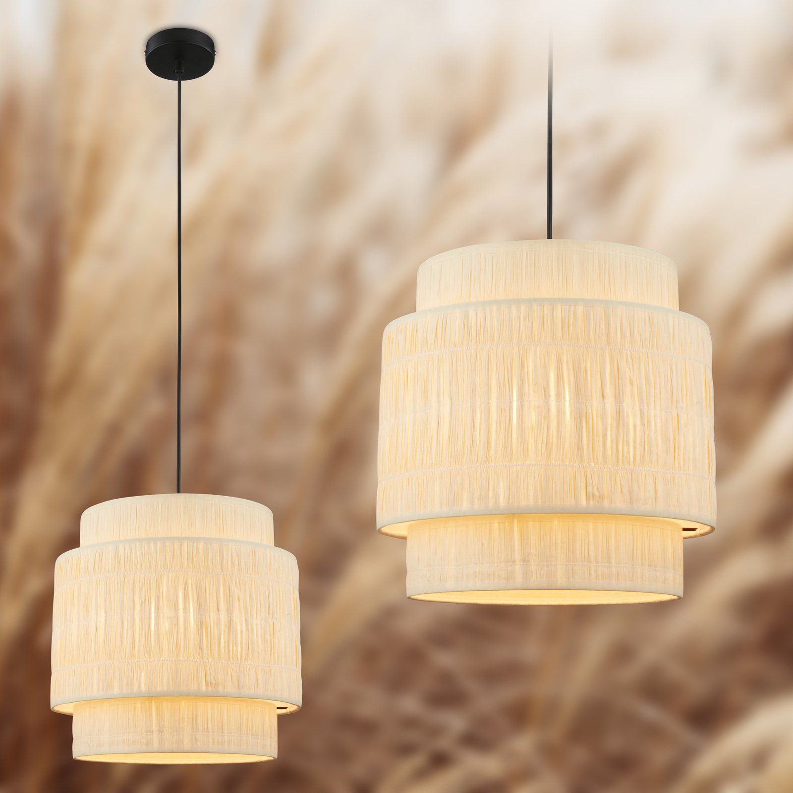 Papper hanglamp, 1-lamp, natuurlijke kleur, raffia, E27