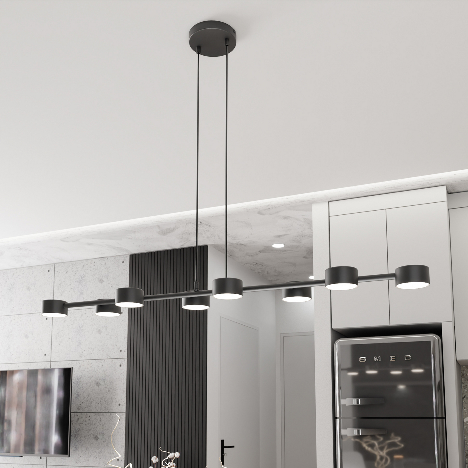 Deckenstrahler Megara, Länge 100 cm, Metall, 8-flg.
