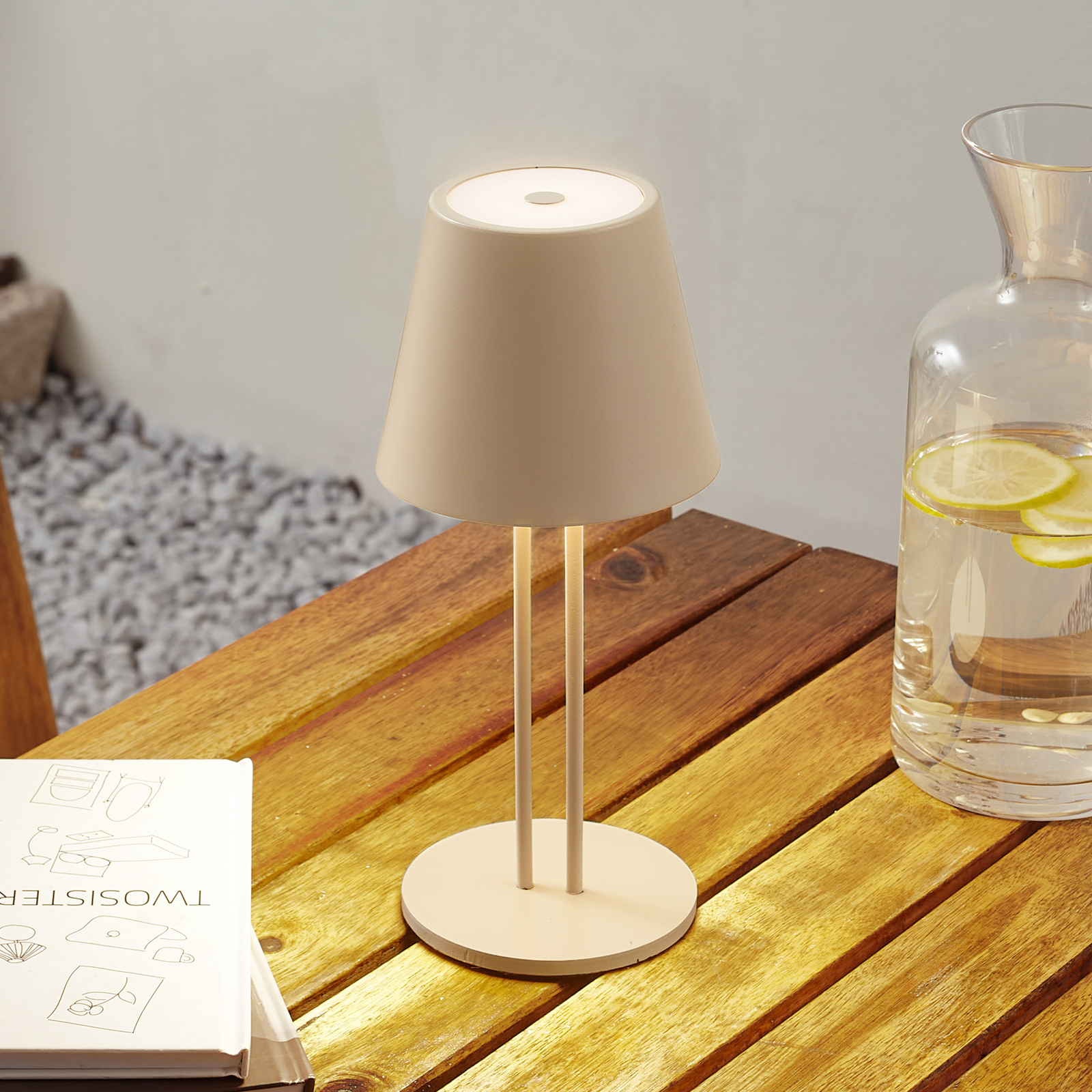 Lindby LED genopladelig bordlampe Janea, tobenet, beige, metal
