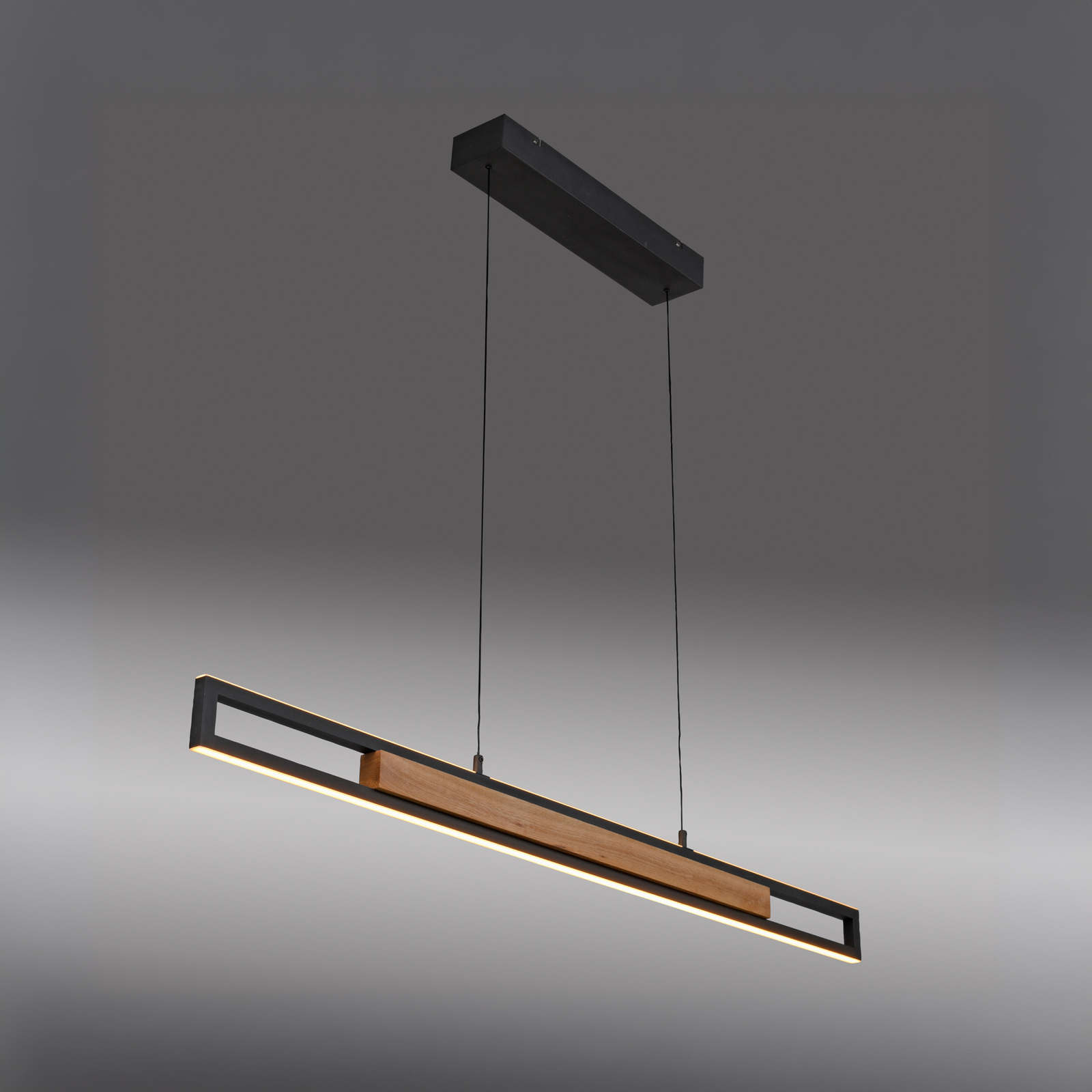 Sveja LED függő lámpa, hosszúság 115 cm, fekete/fa színű, CCT