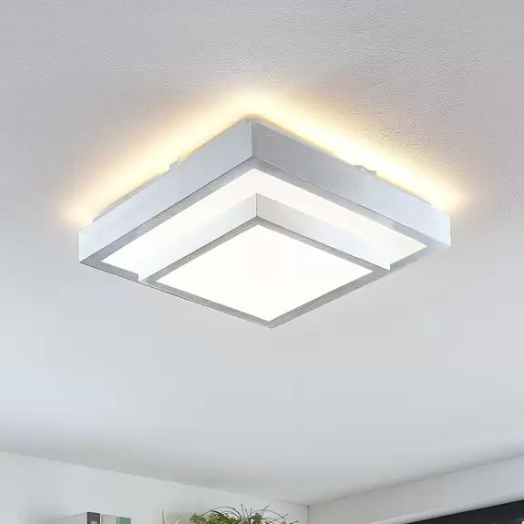 Lampenwelt Lindby Mirco LED-Alu-Deckenlampe, eckig, 32 cm