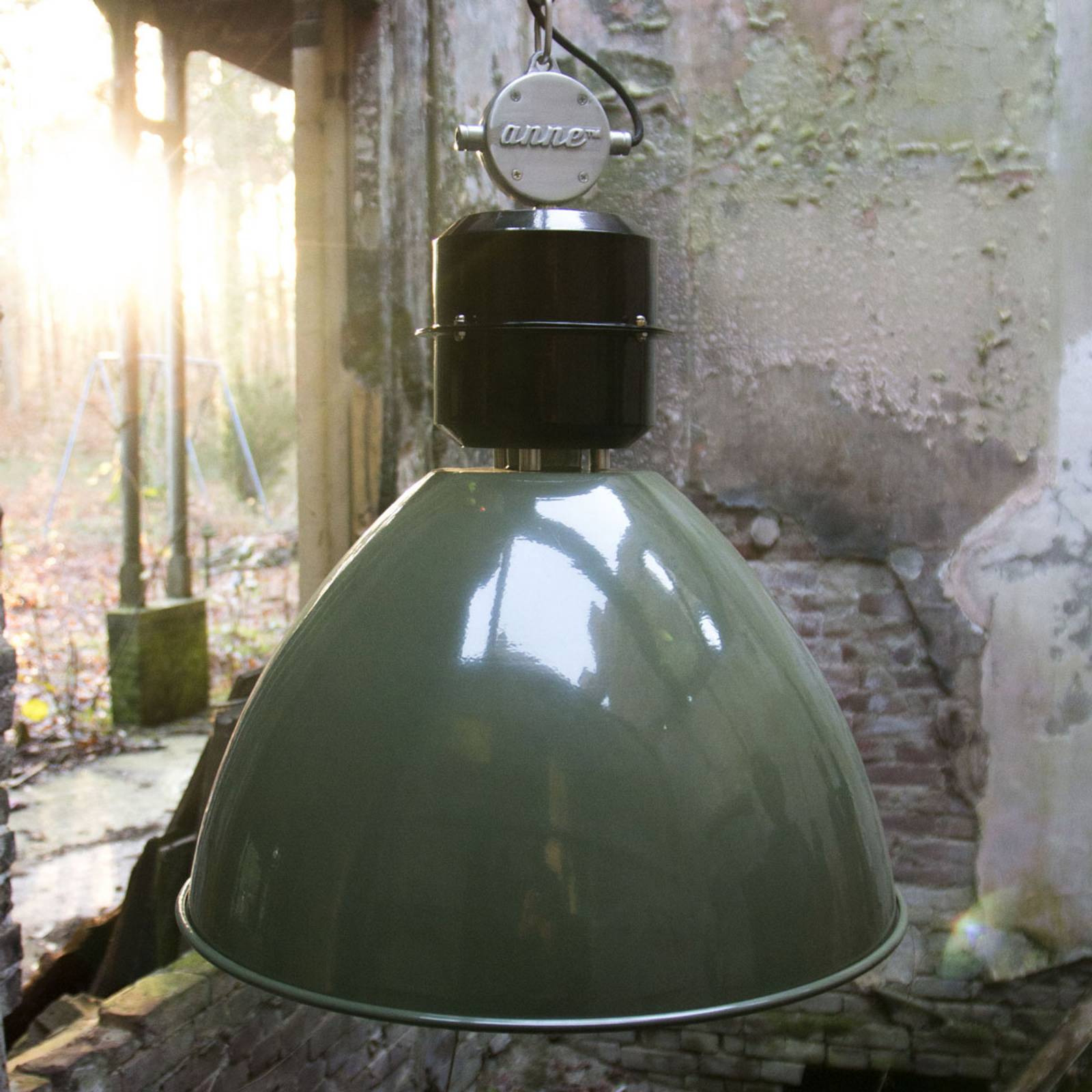 Olive Green závesná lampa Frisk, industriálna