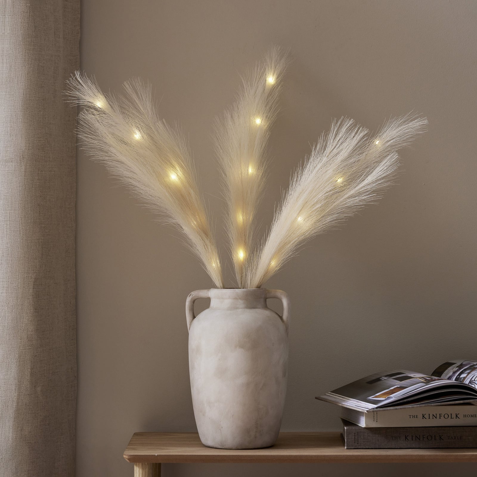 Ozdobne piórka LED „Plumes”, beżowe, 3 gałązki, 15 piór, poliester