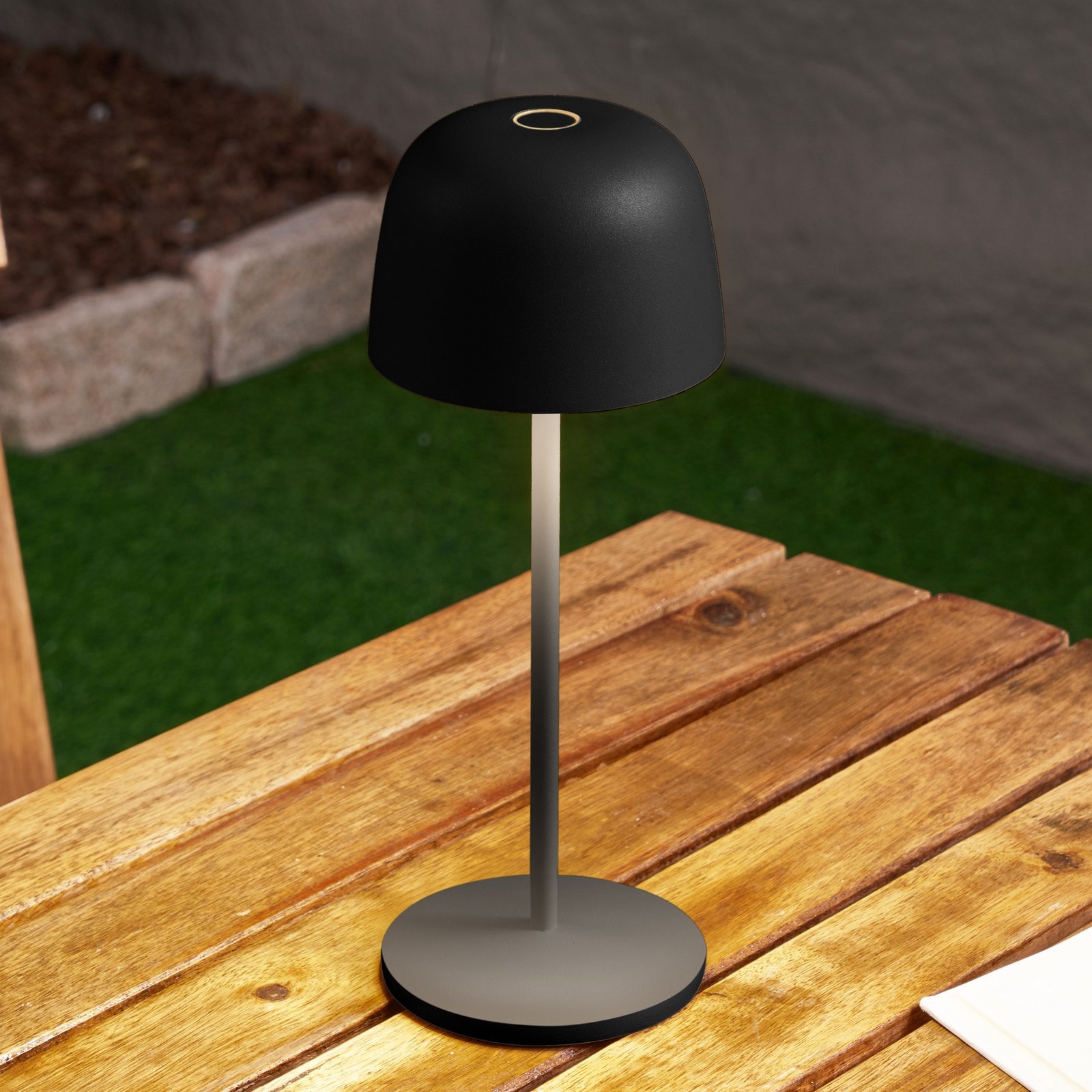 Lindby Lampada da tavolo LED a batteria Arietty, nera, dimmerabile, IP54