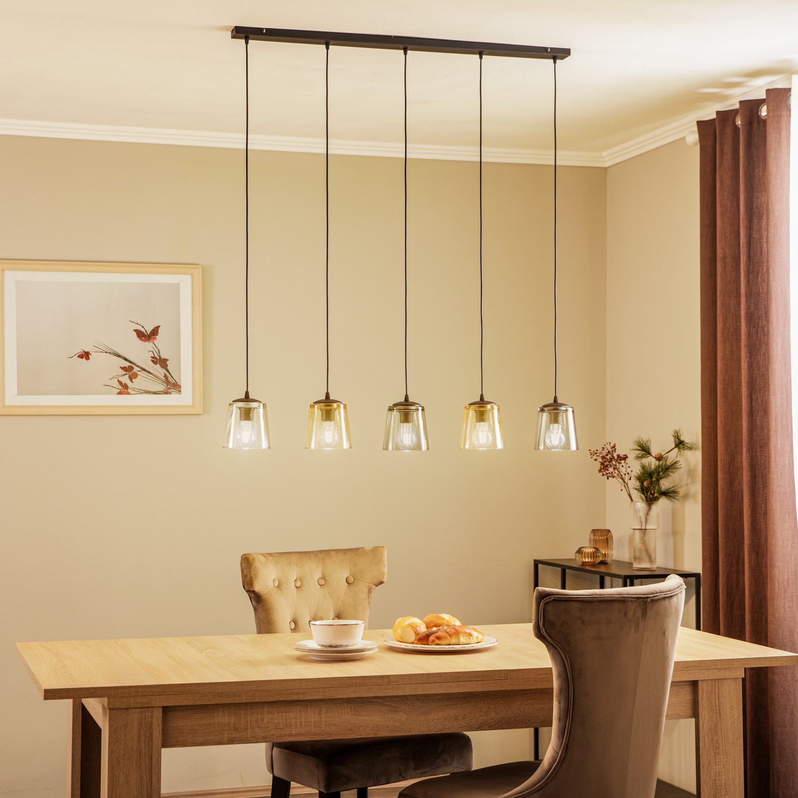 Hanglamp Lucea, 5-lamps, gemixt