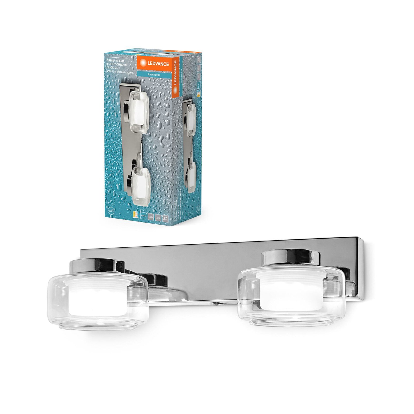 LEDVANCE Applique murale LED Orbis Flame, à 2 lampes, chrome, IP44