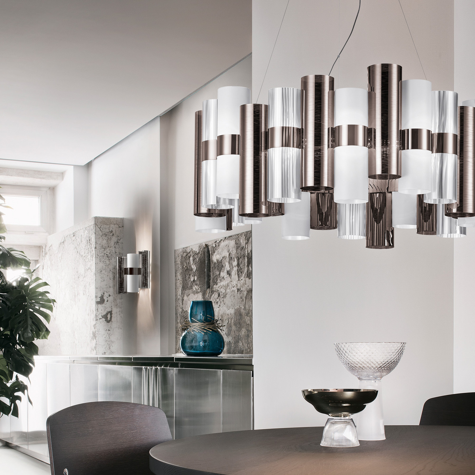 Slamp Estanho, Branco, Transparente La Lollo L Candeeiro Suspenso Led, Ø80cm, Estanho-Branco