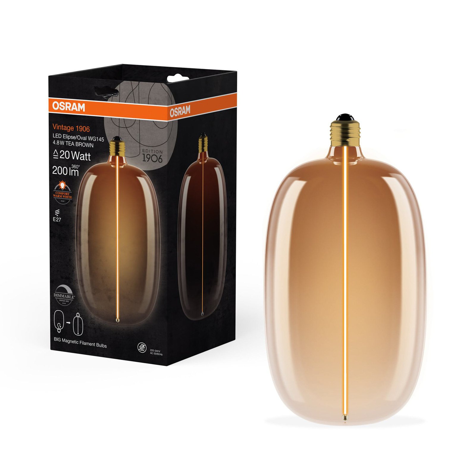 OSRAM LED Big Elipse Oval E27 4,8W 818 Filament brun à intensité variable