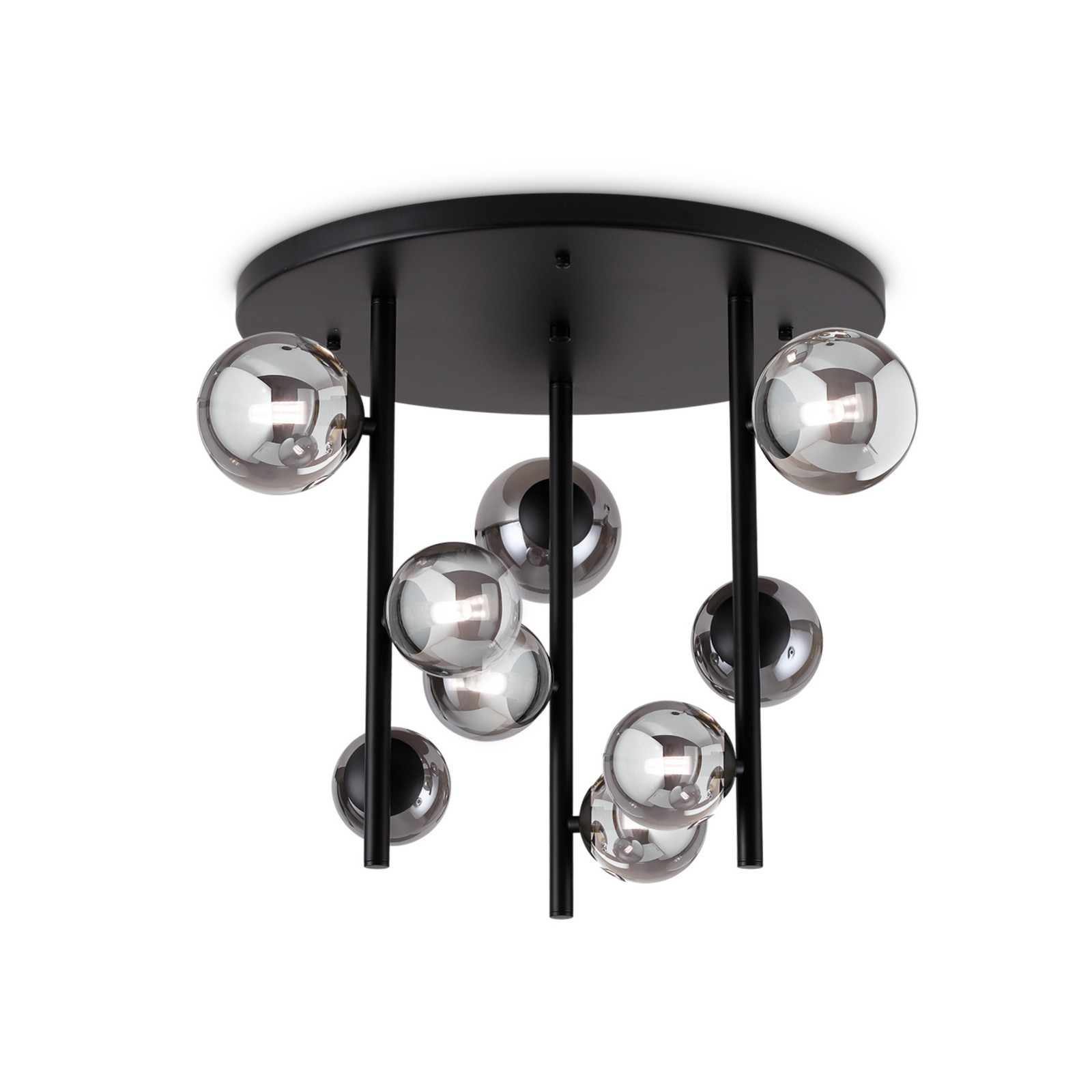 Plafonieră IDEAL LUX Perlage negru/gri fum Ø 50 cm 9 brațe - Camera de zi / sufragerie - negru gri fumuriu - Metal