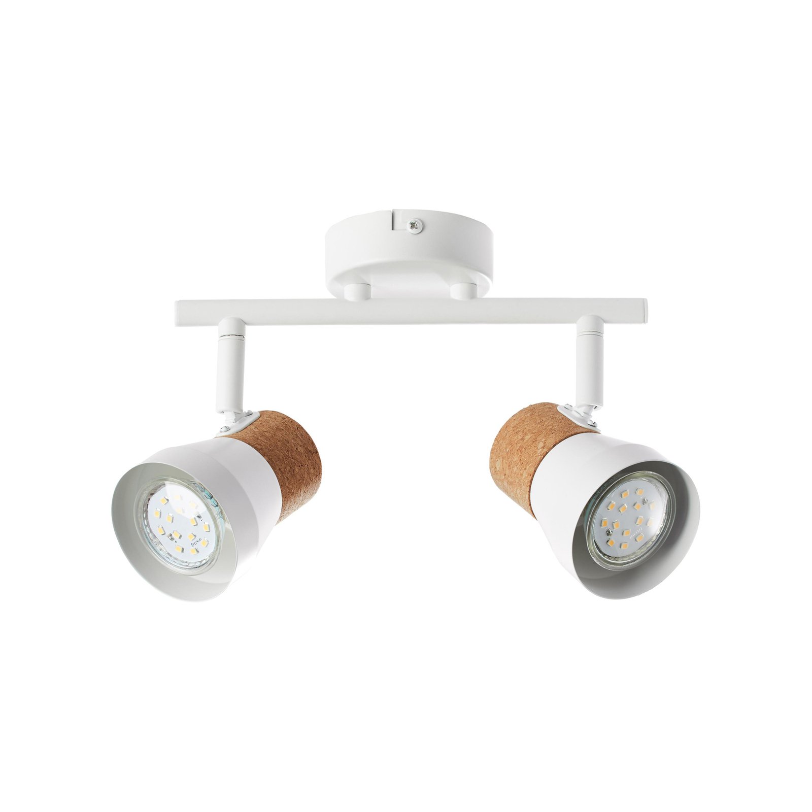 Прожектор за таван Moka, дължина 30 cm, бял/кафяв, 2-светли коркови лампи