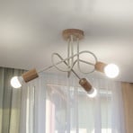 Plafonnier Oxford, beige sable, bois, métal, à 3 lampes, Ø 44 cm