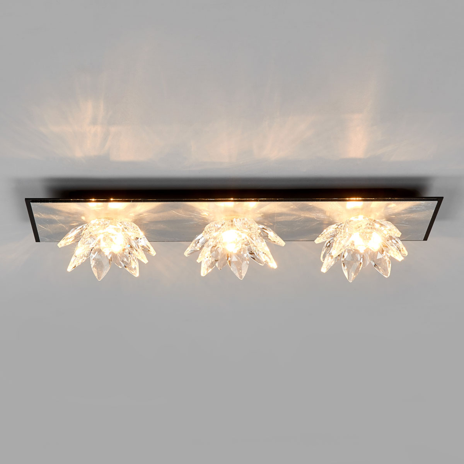 Fiore Cristallo loftlampe med bladsølv og 3 lys