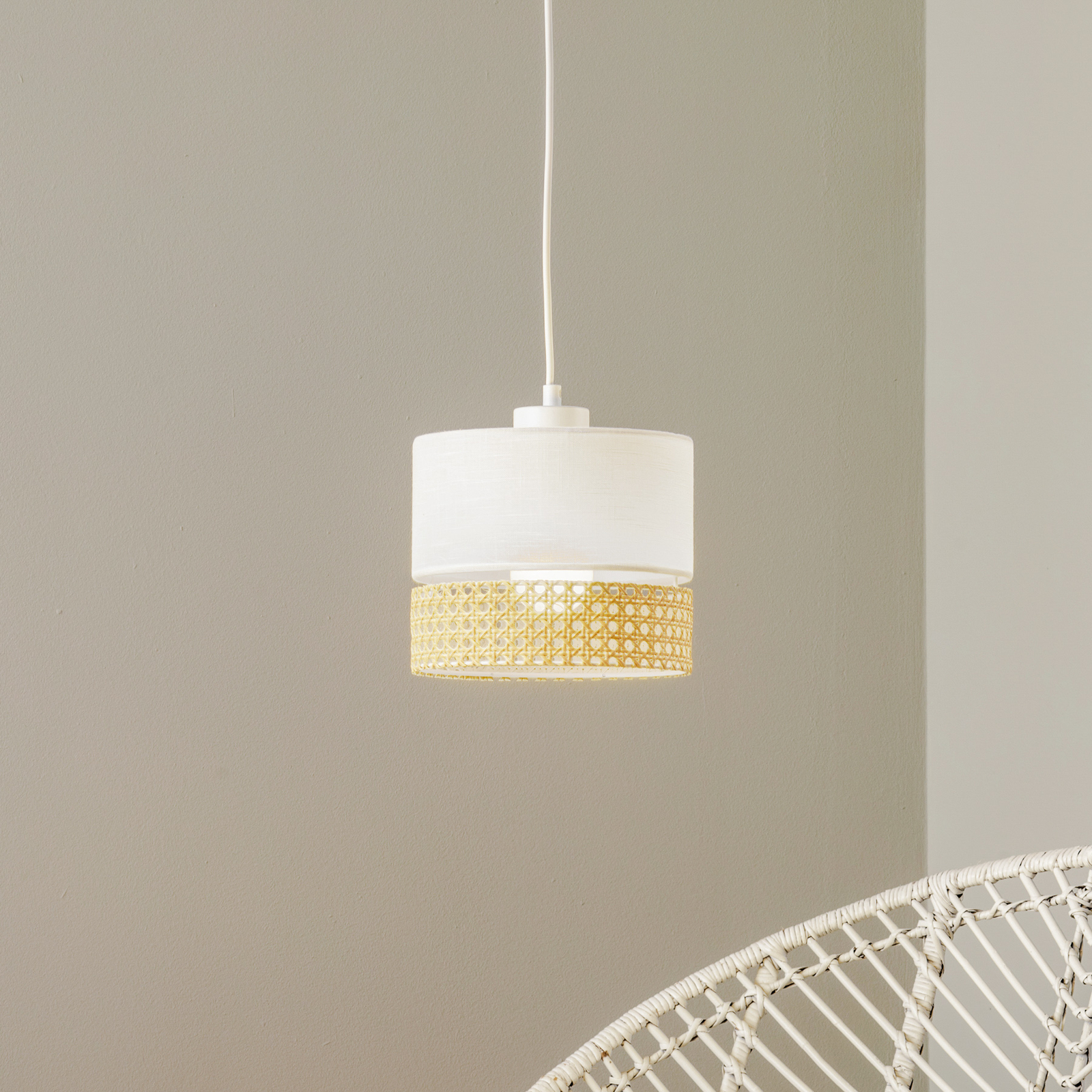 Pendant light Paglia white/rattan 1-bulb Ø 20 cm