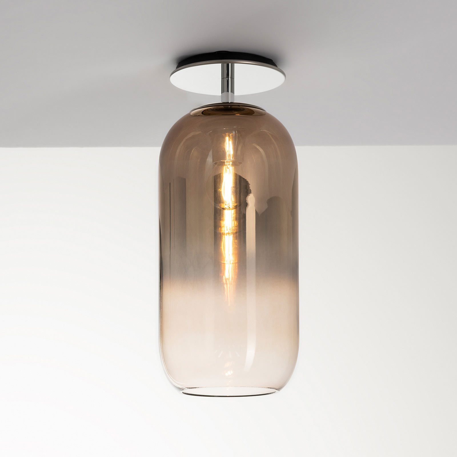Artemide Gople Mini ceiling light, bronze, for Living / Dining Room, aluminium, glass, E14, 6 W, energy efficiency: A++, H: 35 cm