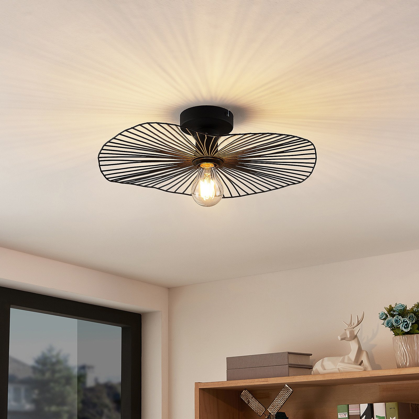 Lindby Ruota plafonieră din metal - Camera de zi / sufragerie - Vintage - negru mat