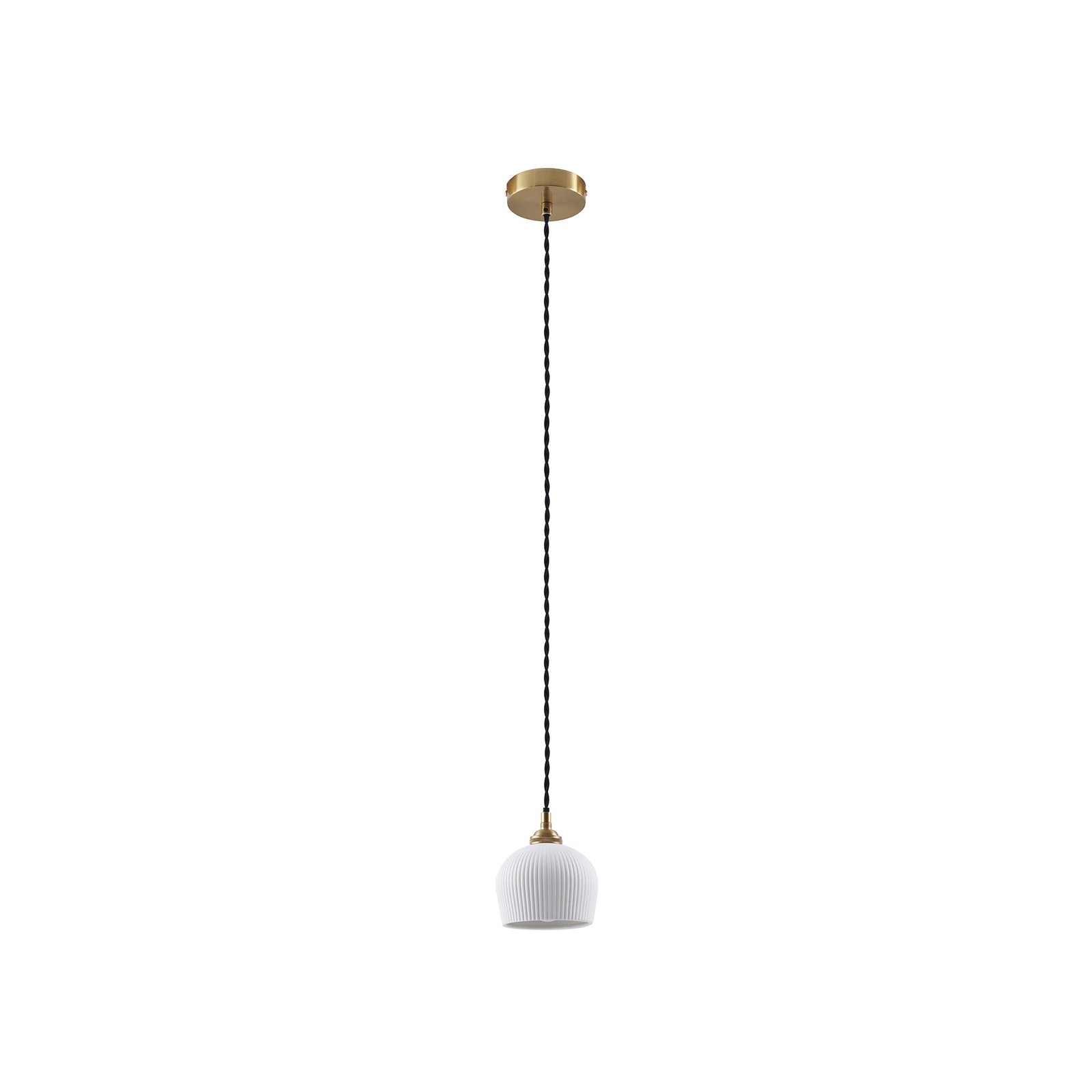 Lindby hanglamp Nolane, Ø 11 cm, keramiek, wit/messing