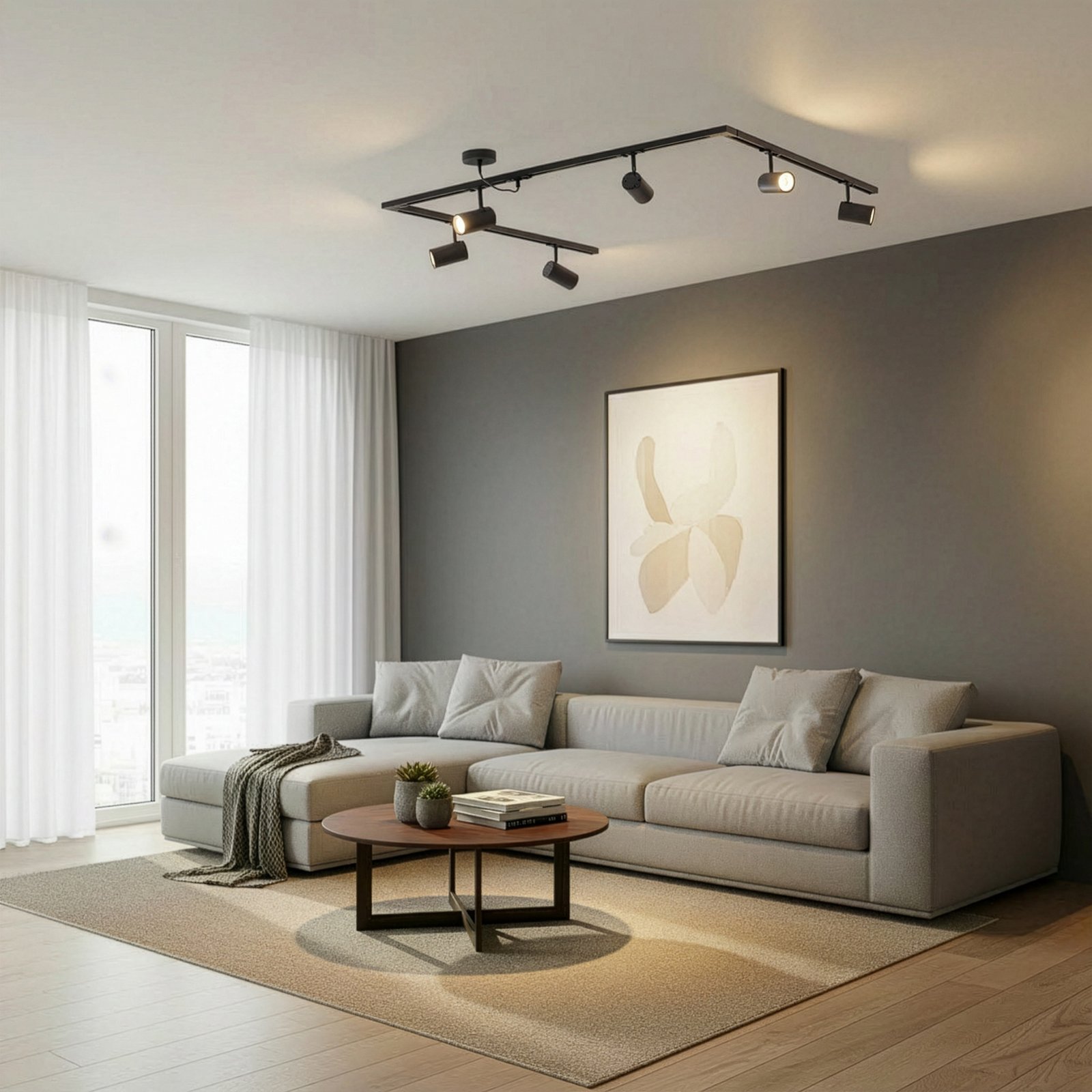 Sistem de șine Lindby Linaro, GU10, 6 becuri, negru, formă C