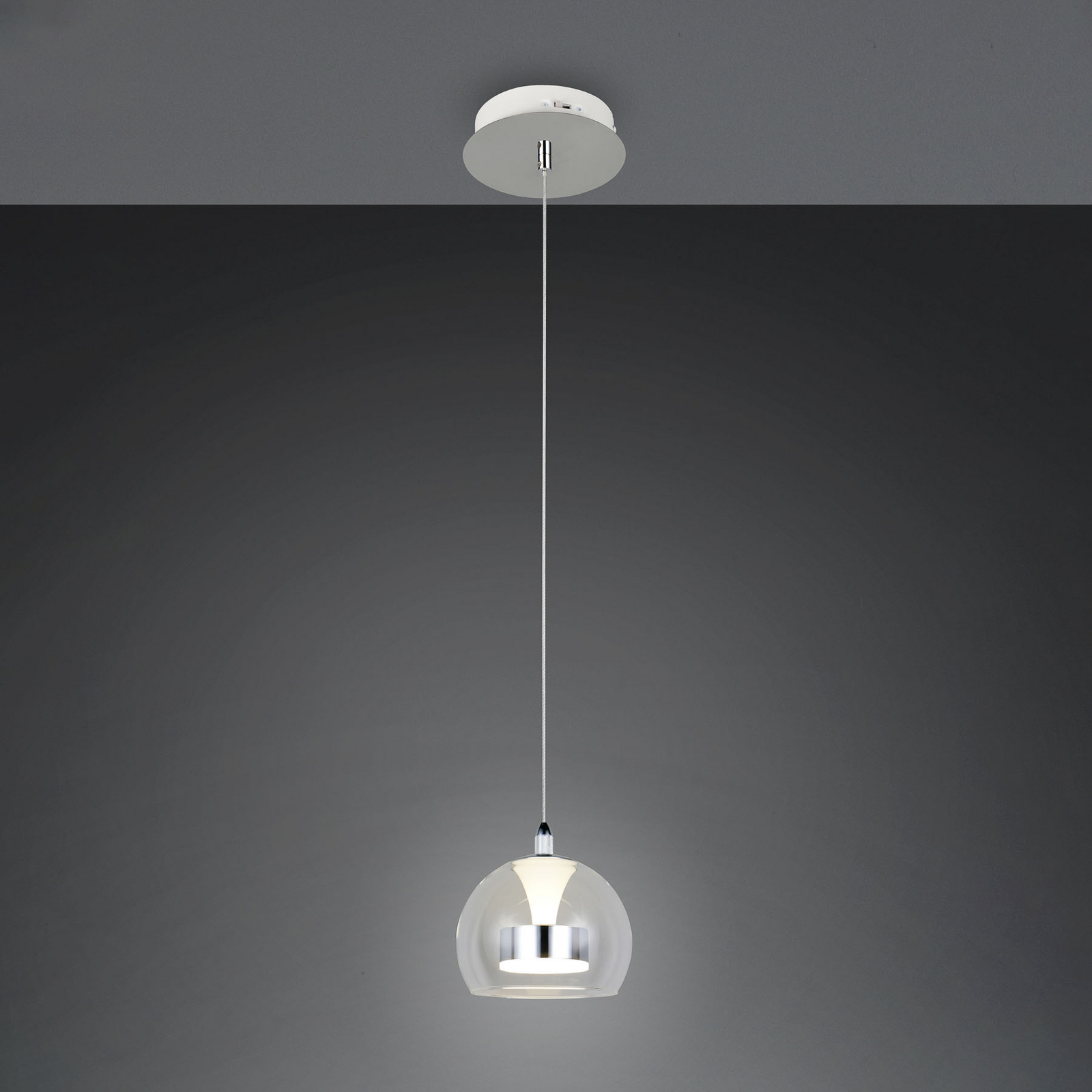 LED lógó lámpa Flynt, Ø 20 cm, króm színű, fém/üveg, CCT LED lógó lámpa Flynt, Ø 20 cm, króm színű, fém/üveg, CCT