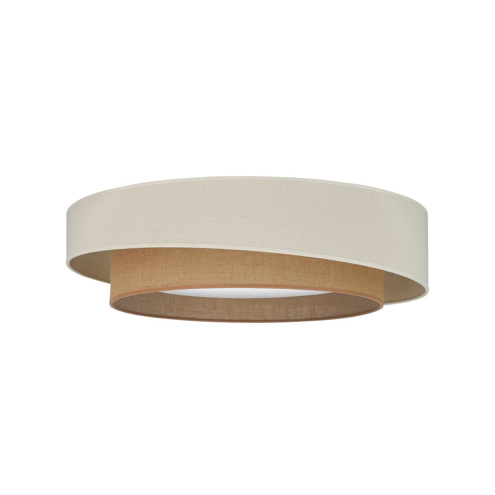 LED griestu gaisma Luneta S, džuta, smilškrāsas/brūnā krāsā, Ø 60 cm, 3 pakāpju
