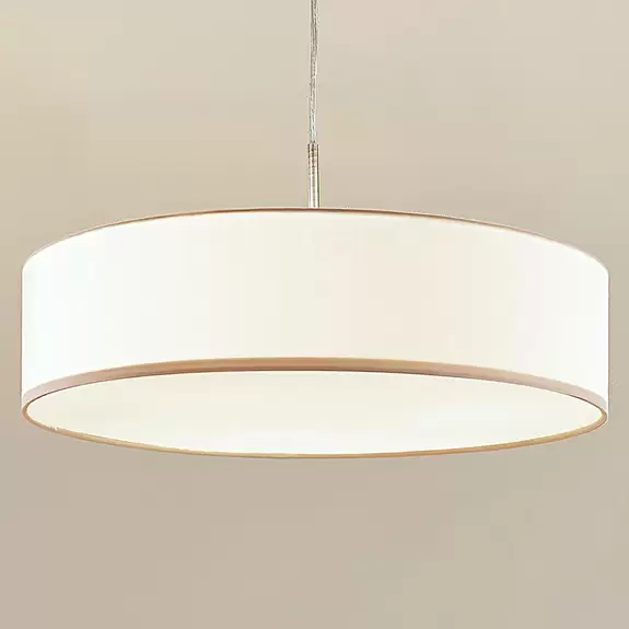 Lampenwelt Lindby Hängeleuchte Sebatin, Ø 50 cm, creme, Stoff, E27