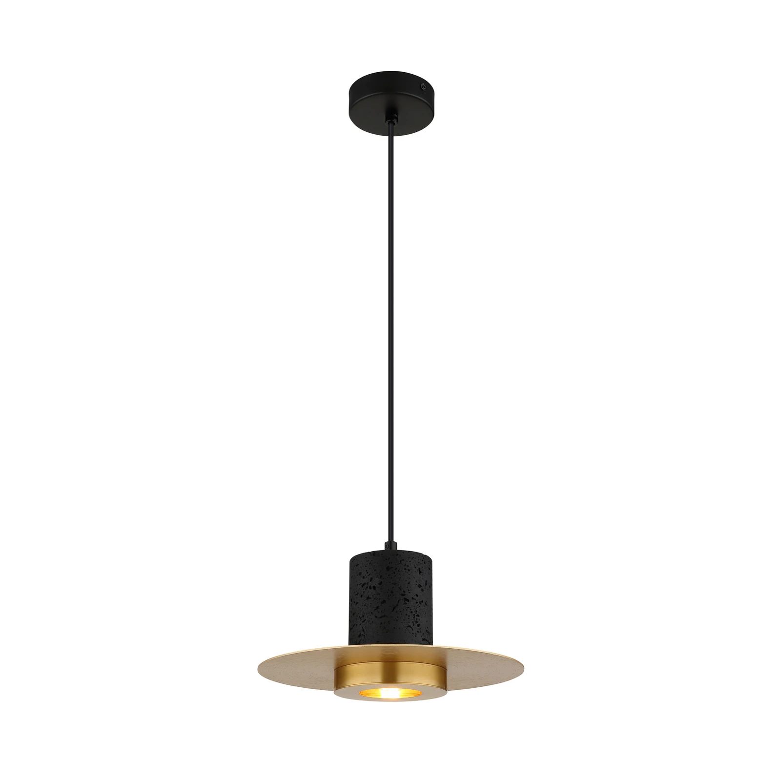 Hänglampa Shanna, Ø 28 cm, svart/mässing, sten/metall