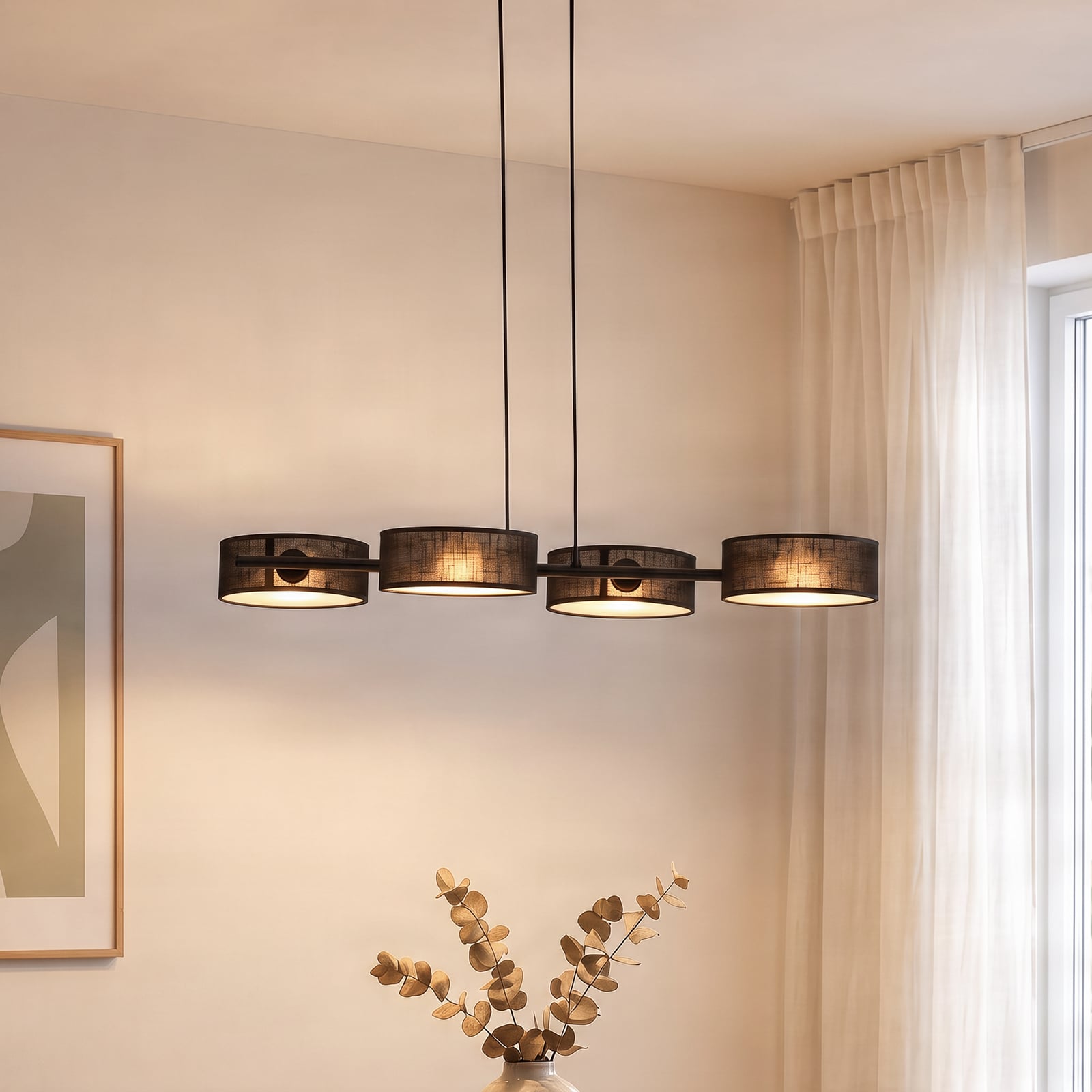 Suspension Drumz 4, noir, tissu/acier, longueur 80 cm, E14