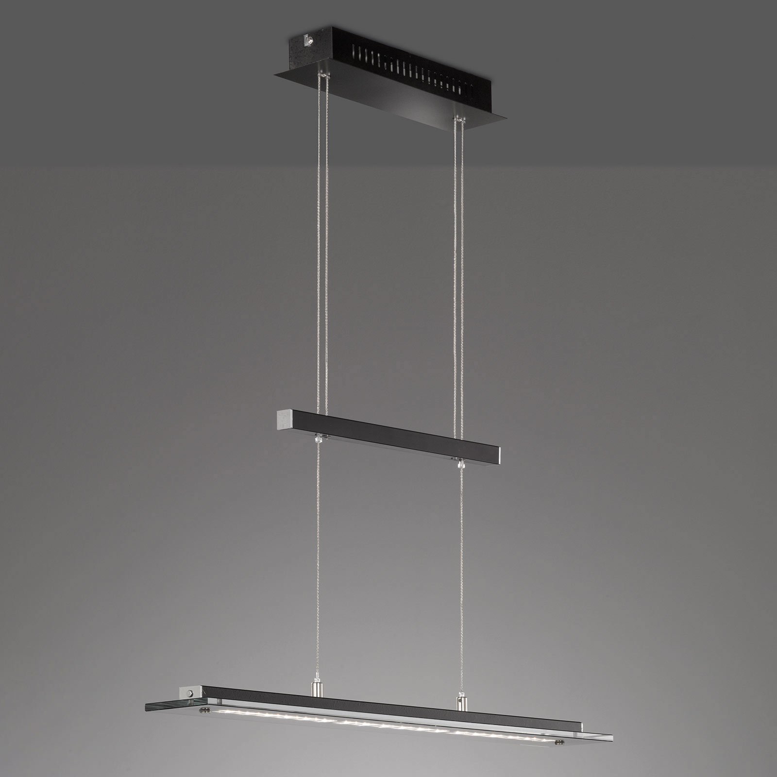 Fischer & Honsel LED hanging light Tenso TW dimmer, black 88 cm, for Living / Dining Room, metal, glass, 20 W, energy efficiency: A+, L: 88 cm, W: 9 cm