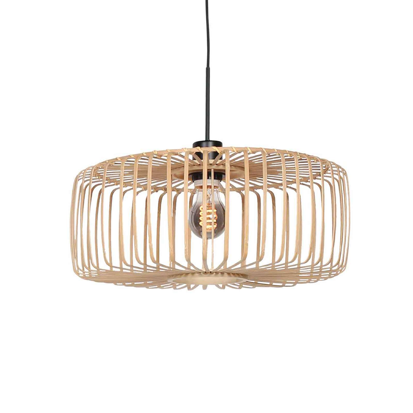 Hanglamp Sparkled Light, zwart/natuurlijk bamboe, Ø 50 cm
