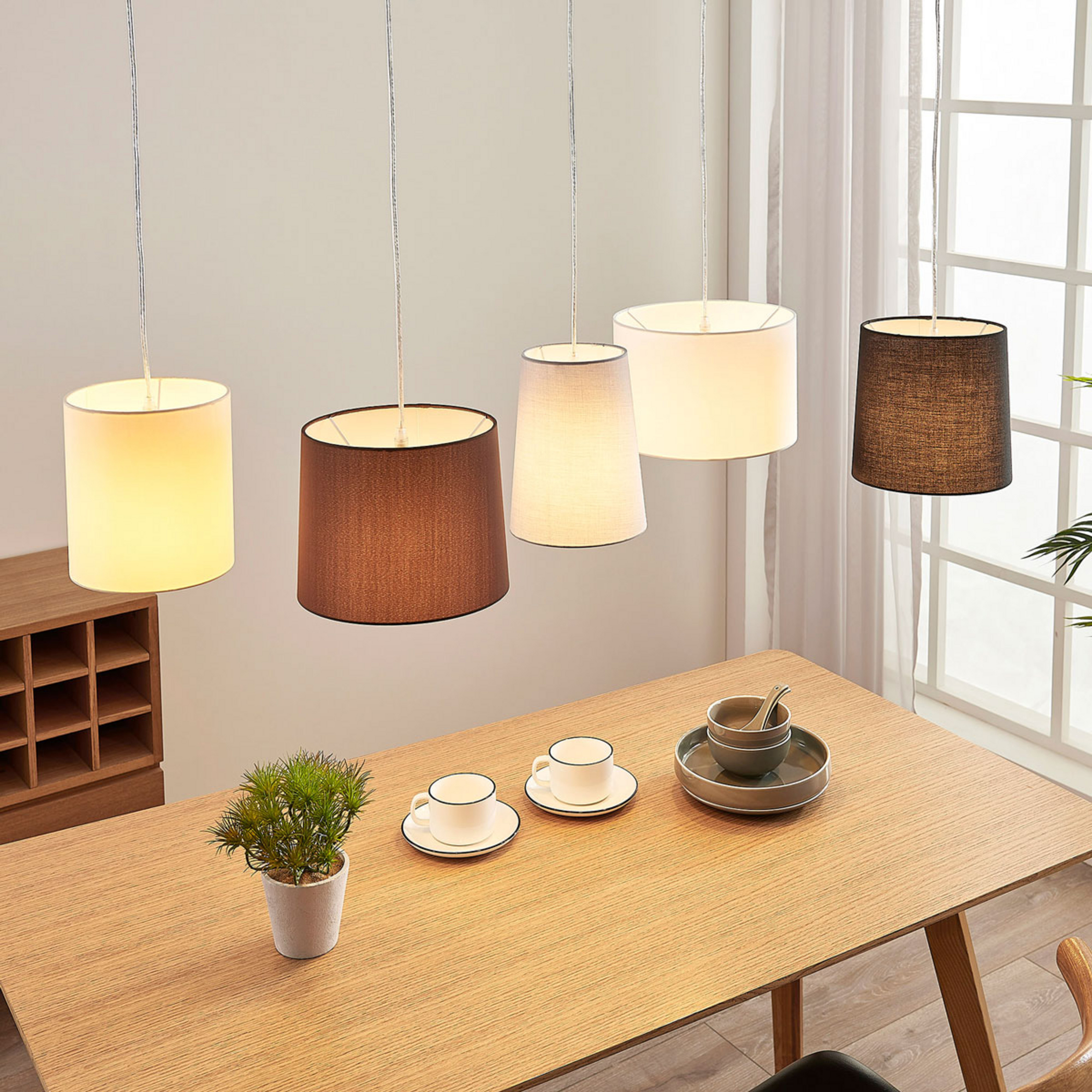 Lampa wisząca Hermina z tkaniny, 5-punktowa