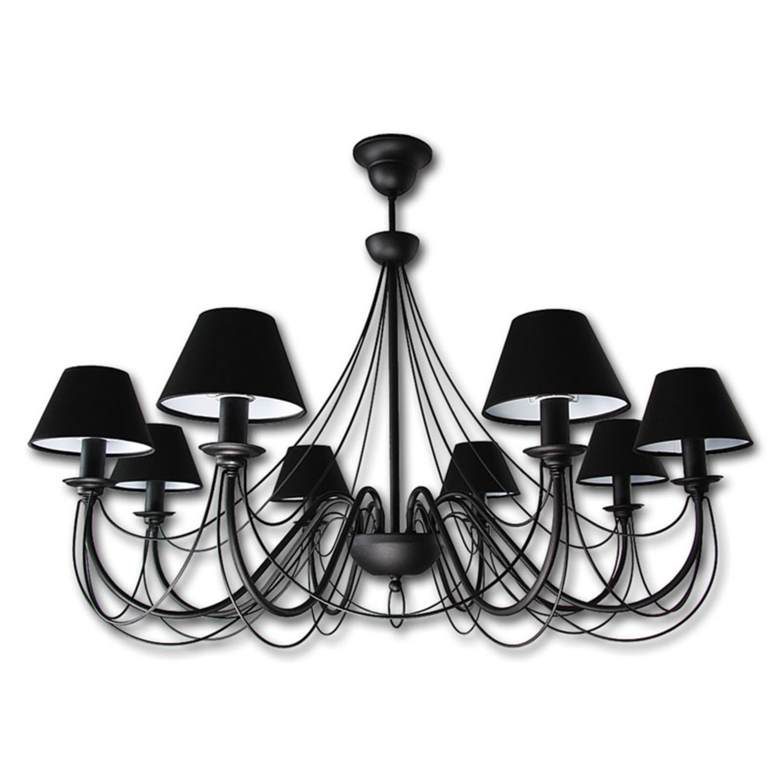 Imposant lustre Bona avec abat-jour textiles