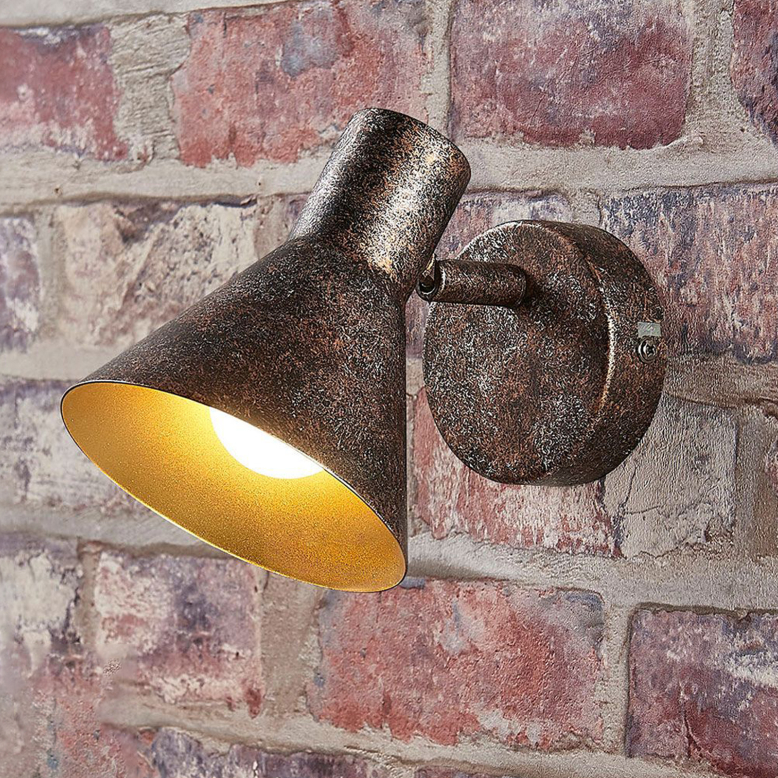 Rust-coloured LED wall light Zera, gold inside