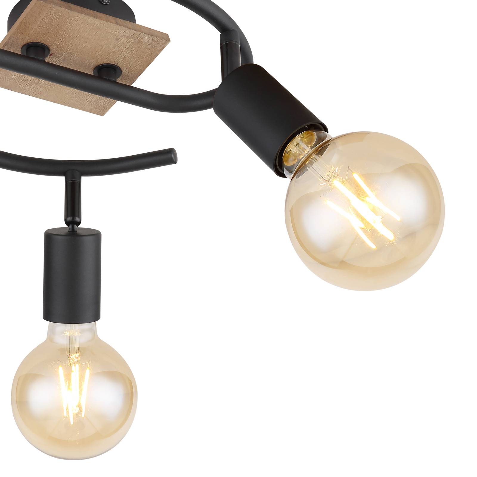 Lampa sufitowa Martha z drewnem, spirala 3-pkt.