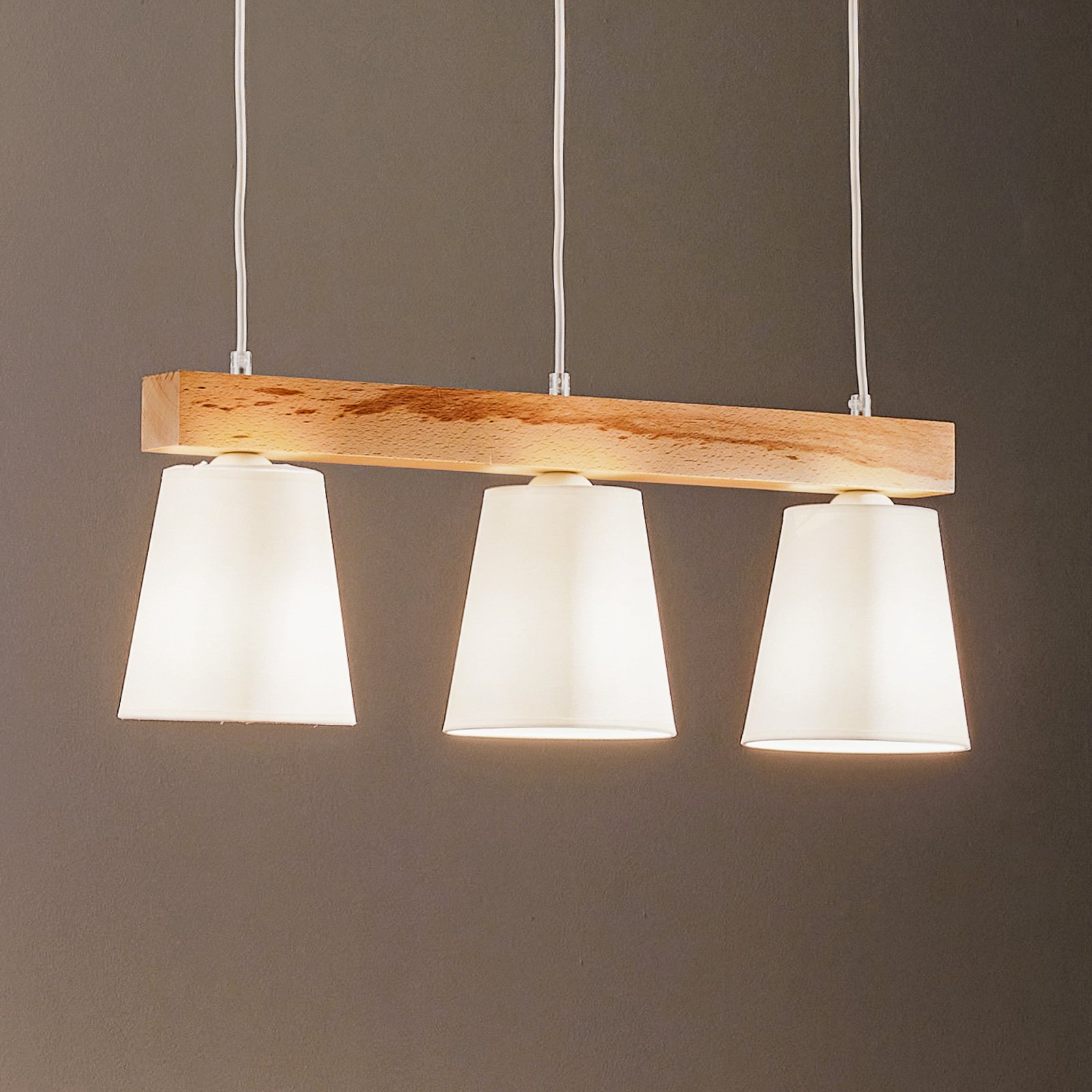 Aldonn pendant light, fabric lampshade, three-bulb