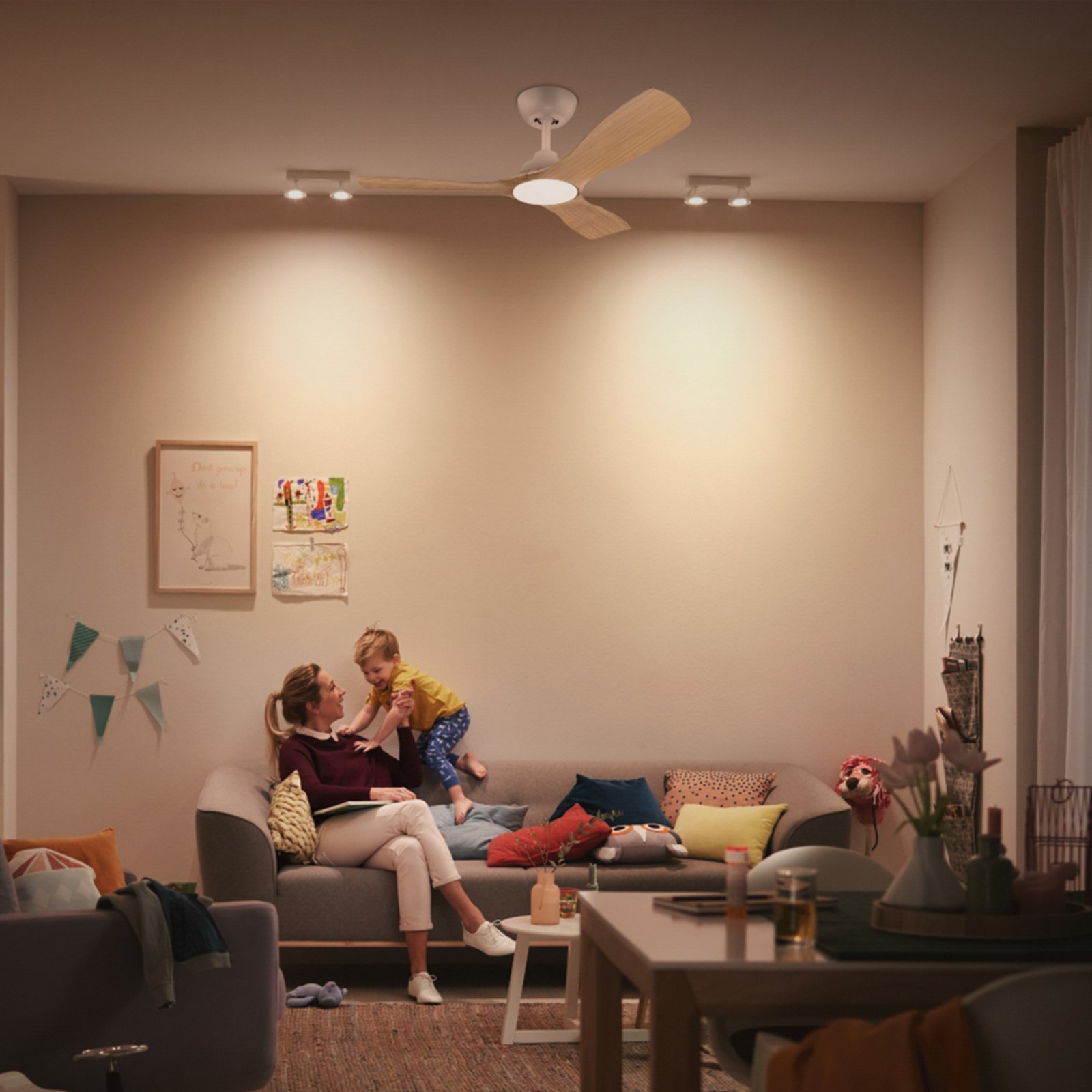 Philips LED-vifte Olas, Ø 106 cm, brun/hvit, stillegående