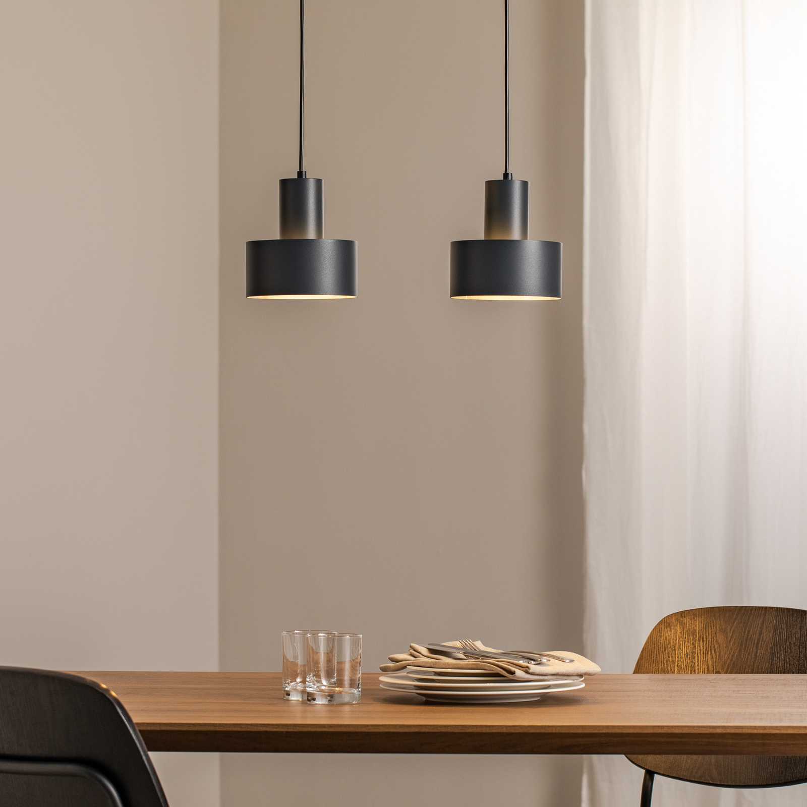 Rif 2 pendant light, anthracite, 2-bulb, linear, steel