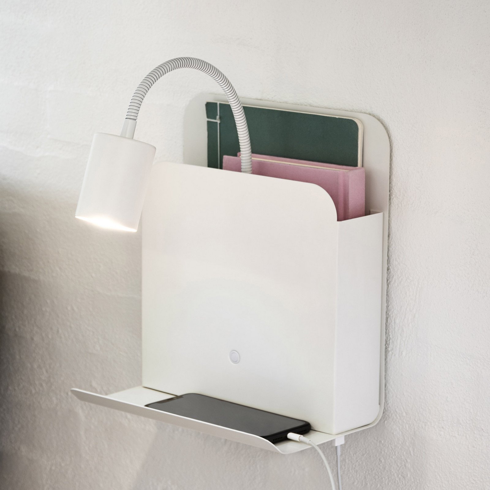 Nordlux Aplică de perete Roomi cu raft și USB alb - dormitor - modern - Metal