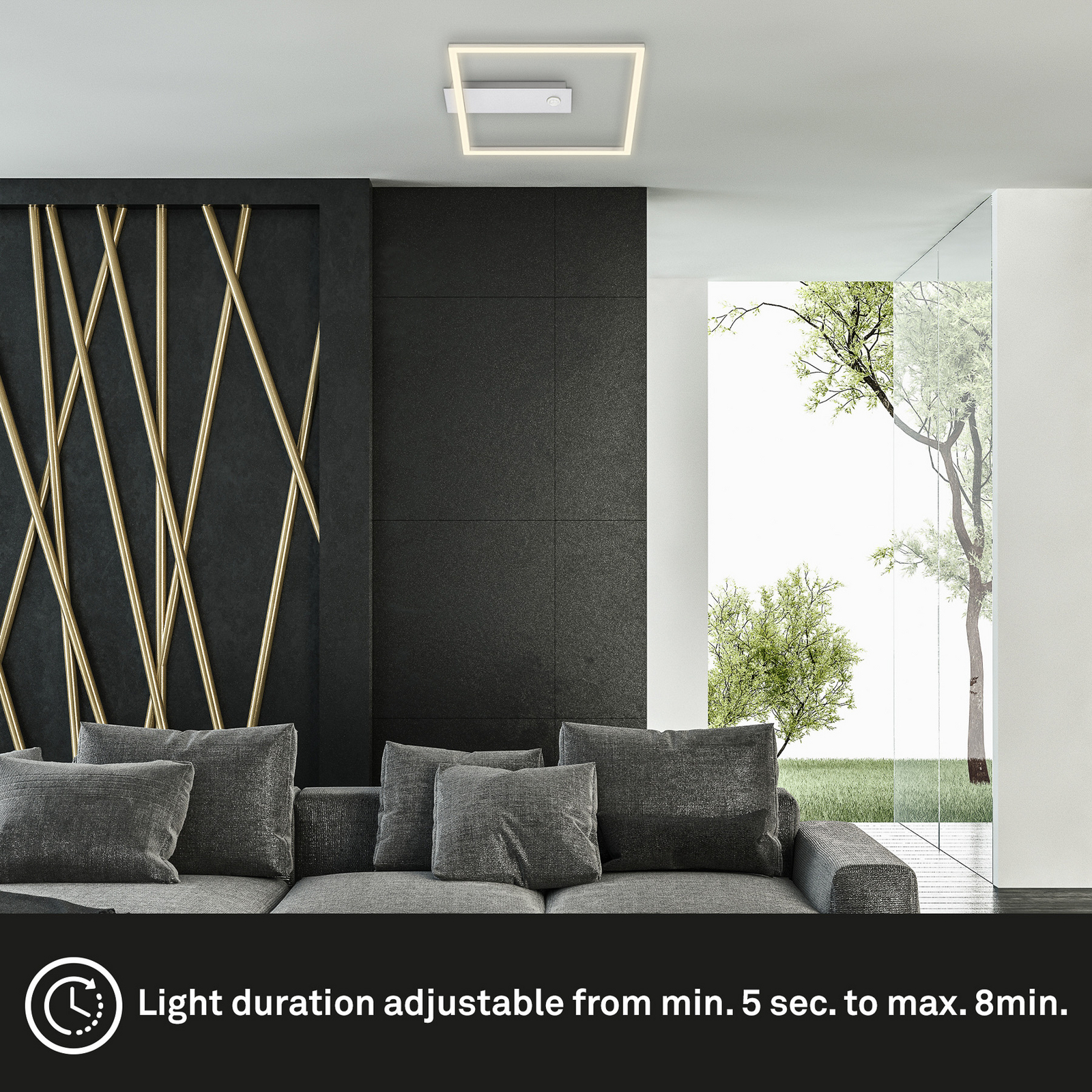 LED-Deckenleuchte Nici, alufarben, eckig, Bewegungsmelder