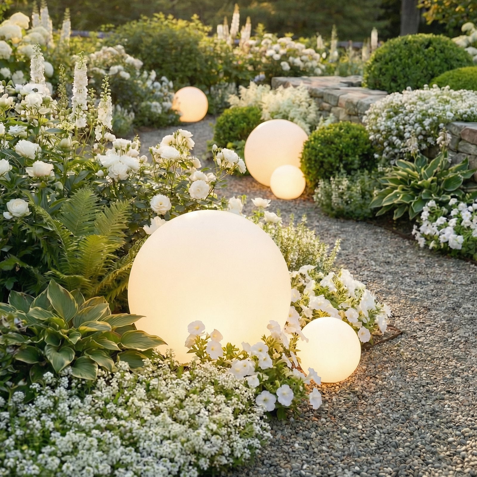 Lindby LED solární lampy Lago, sada 3 kusů, koule, zemní hrot, bílá