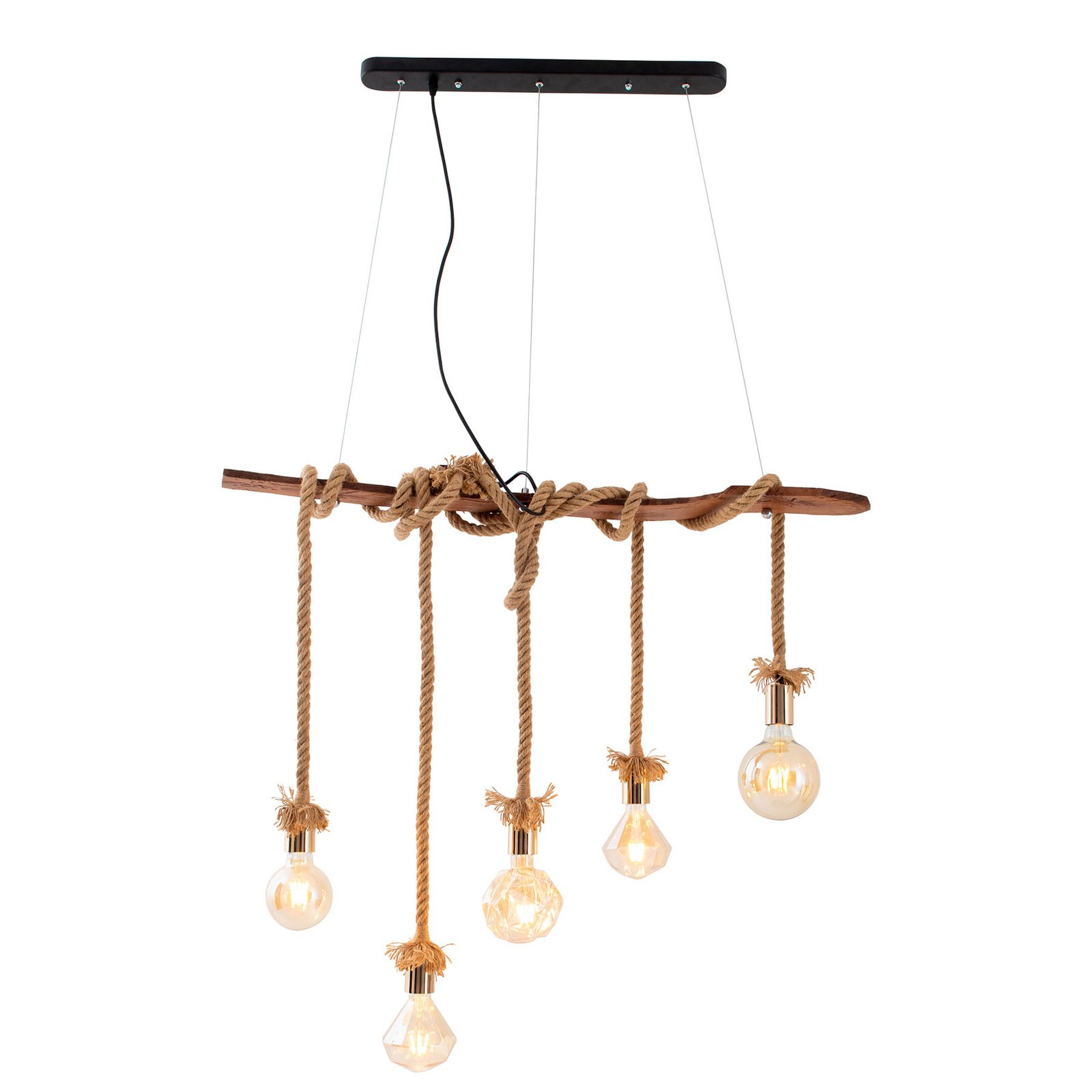 Suspension Rope, à 5 lampes, en bois et en jute