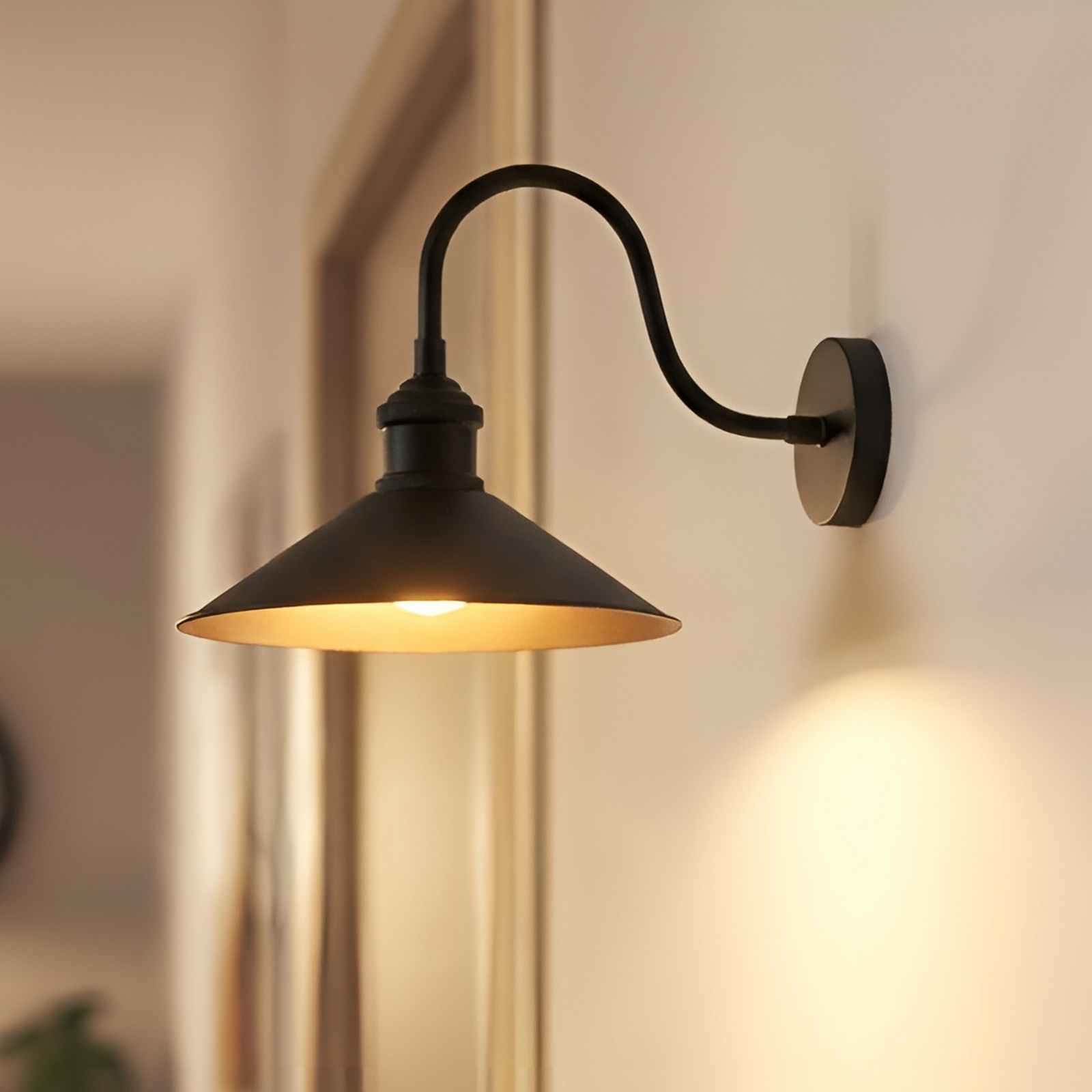 Christer wall light, black, width 24 cm, metal, E27