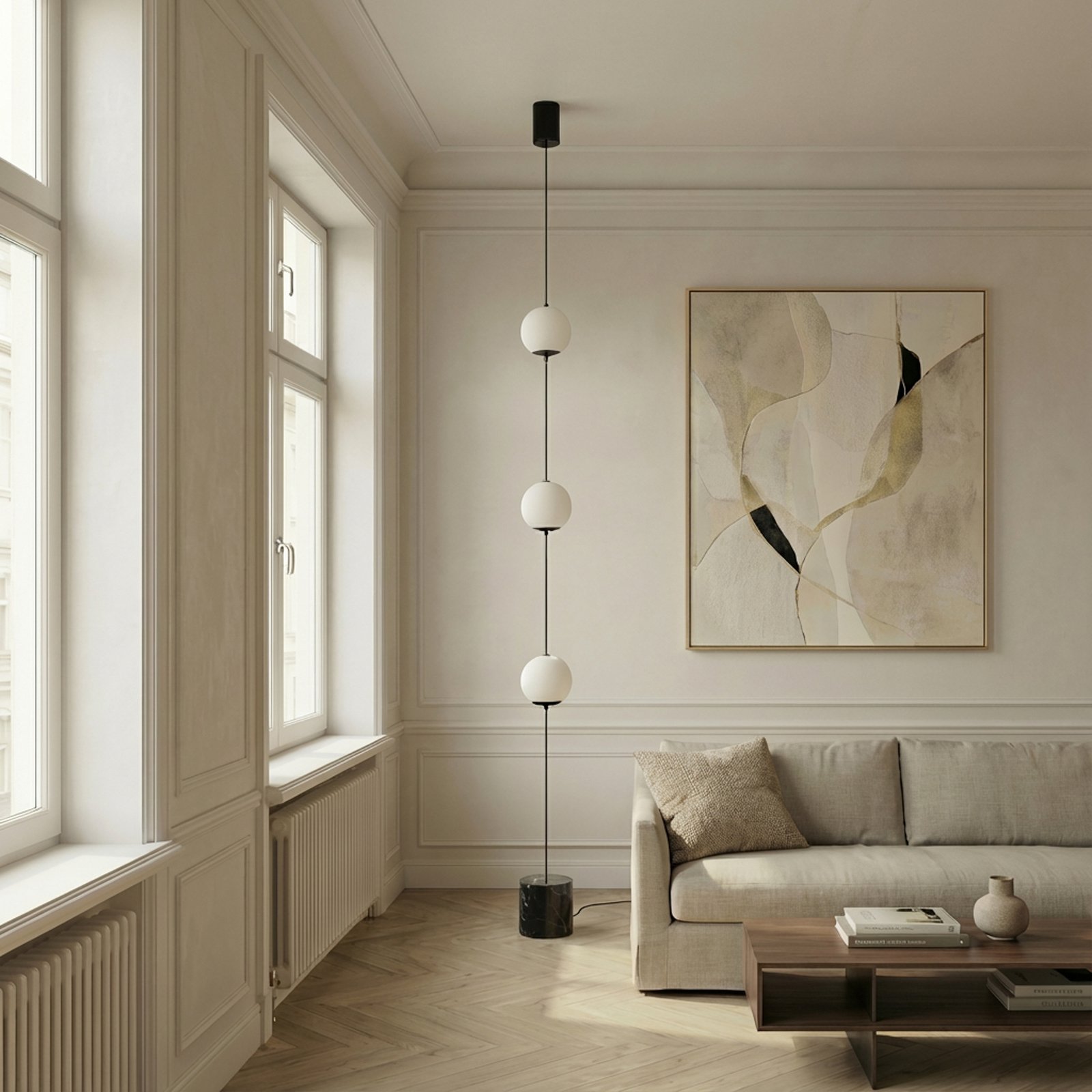 Lampe sur pied LED Darrow, noir/opale, verre, à intensité variable - Lucande