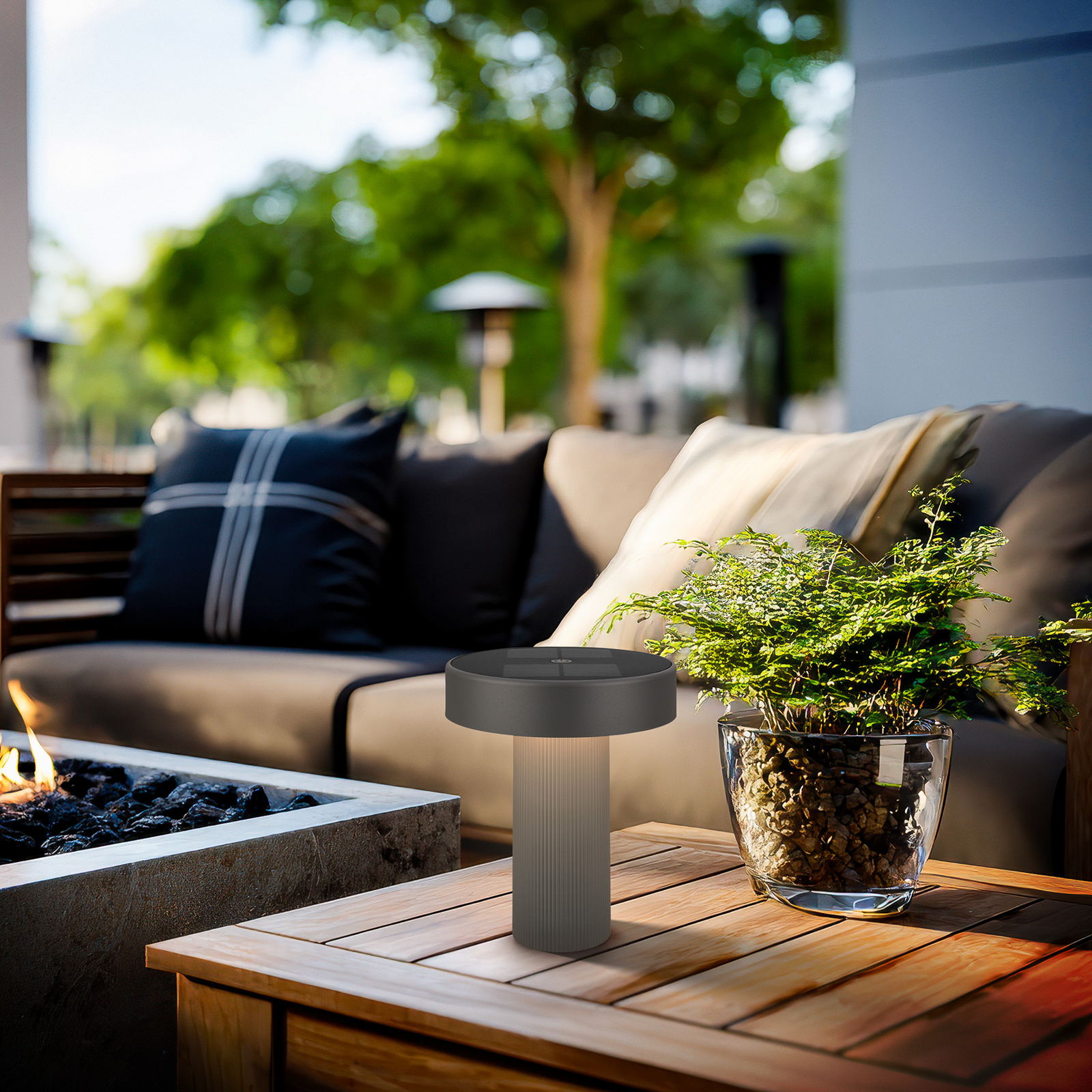 LED-batteridriven solcellsbordslampa Poga, antracit, plast, IP44