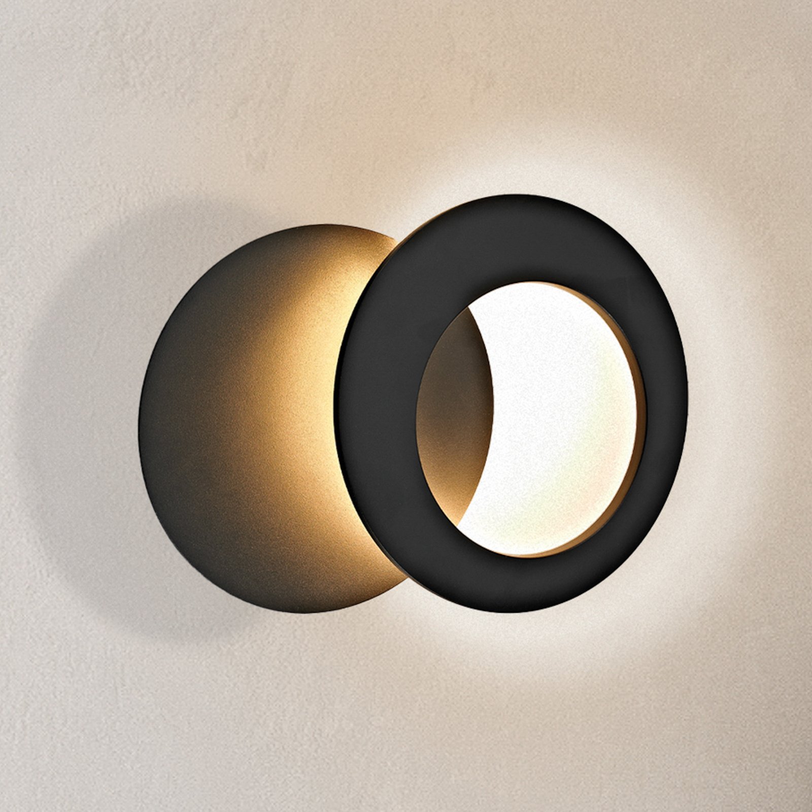 Toronto LED-væglampe, sort, Ø 22 cm, aluminium, justerbar