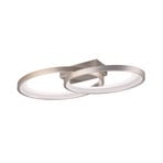 Malaga LED ceiling light with 2 rings, matt nickel