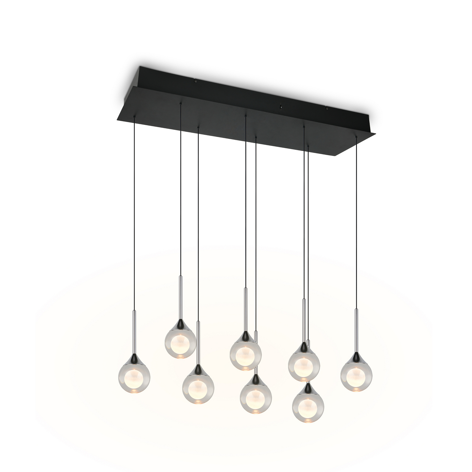 LED piekaramā lampa „Calista“, hromēta, garums 90 cm, metāls/stikls, 8 spuldzes LED piekaramā lampa „Calista“, hromēta, garums 90 cm, metāls/stikls, 8 spuldzes