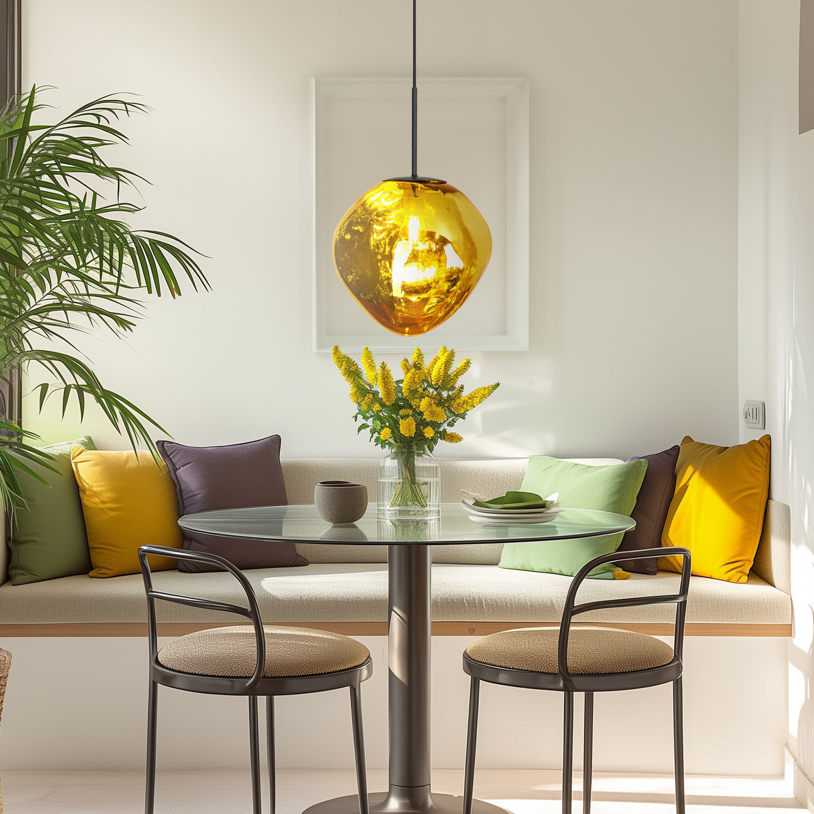 Canopus pendant light, gold-coloured, Ø 28 cm, glass, E27