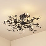 Stropna svetilka Lindby Yos, 8-svetlobna, 85 cm, črno-medena, E14